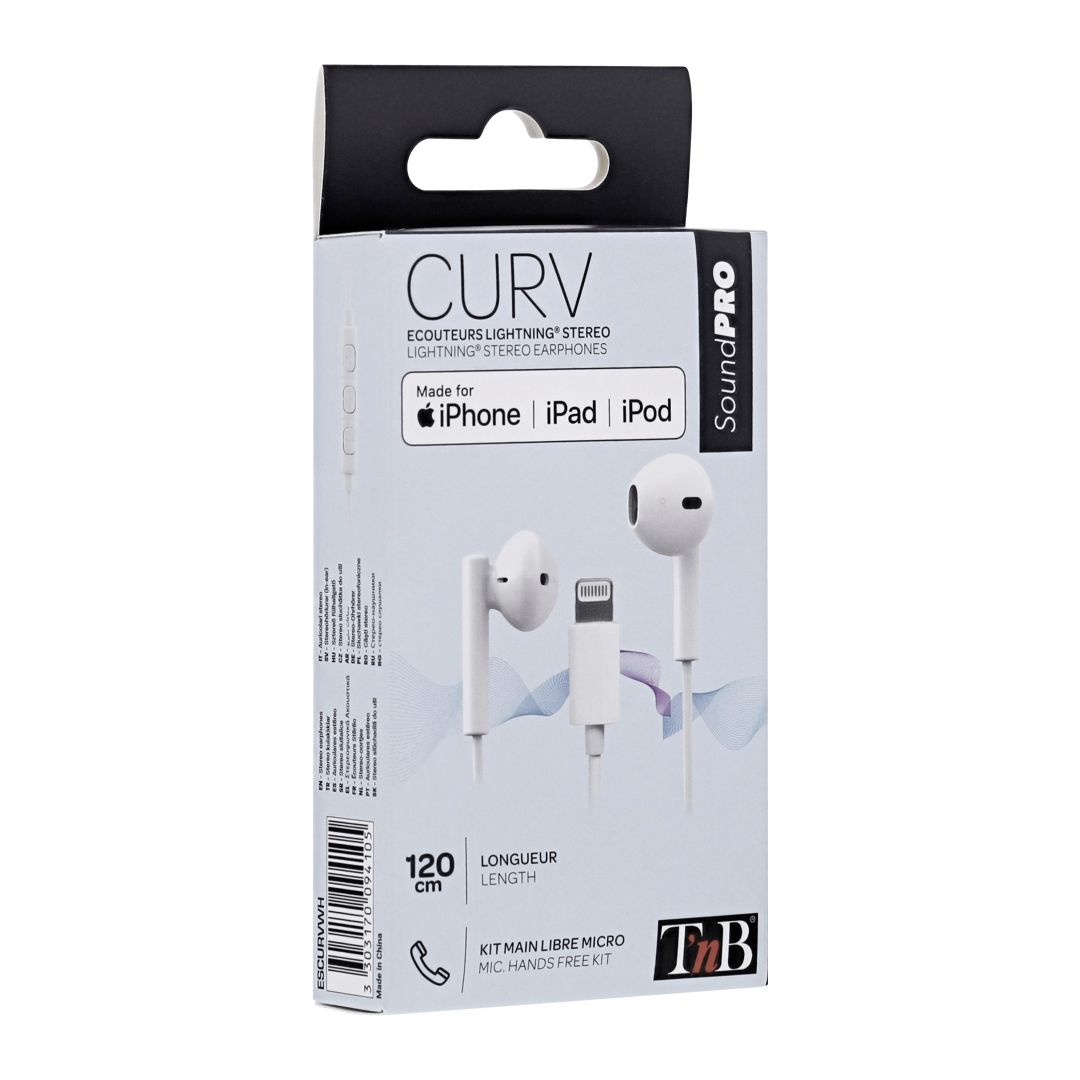 Casti cu fir TnB Curv, microfon, alb, 1,2m