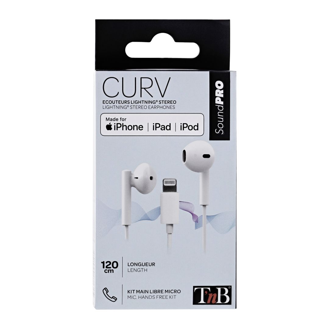 Casti cu fir TnB Curv, microfon, alb, 1,2m