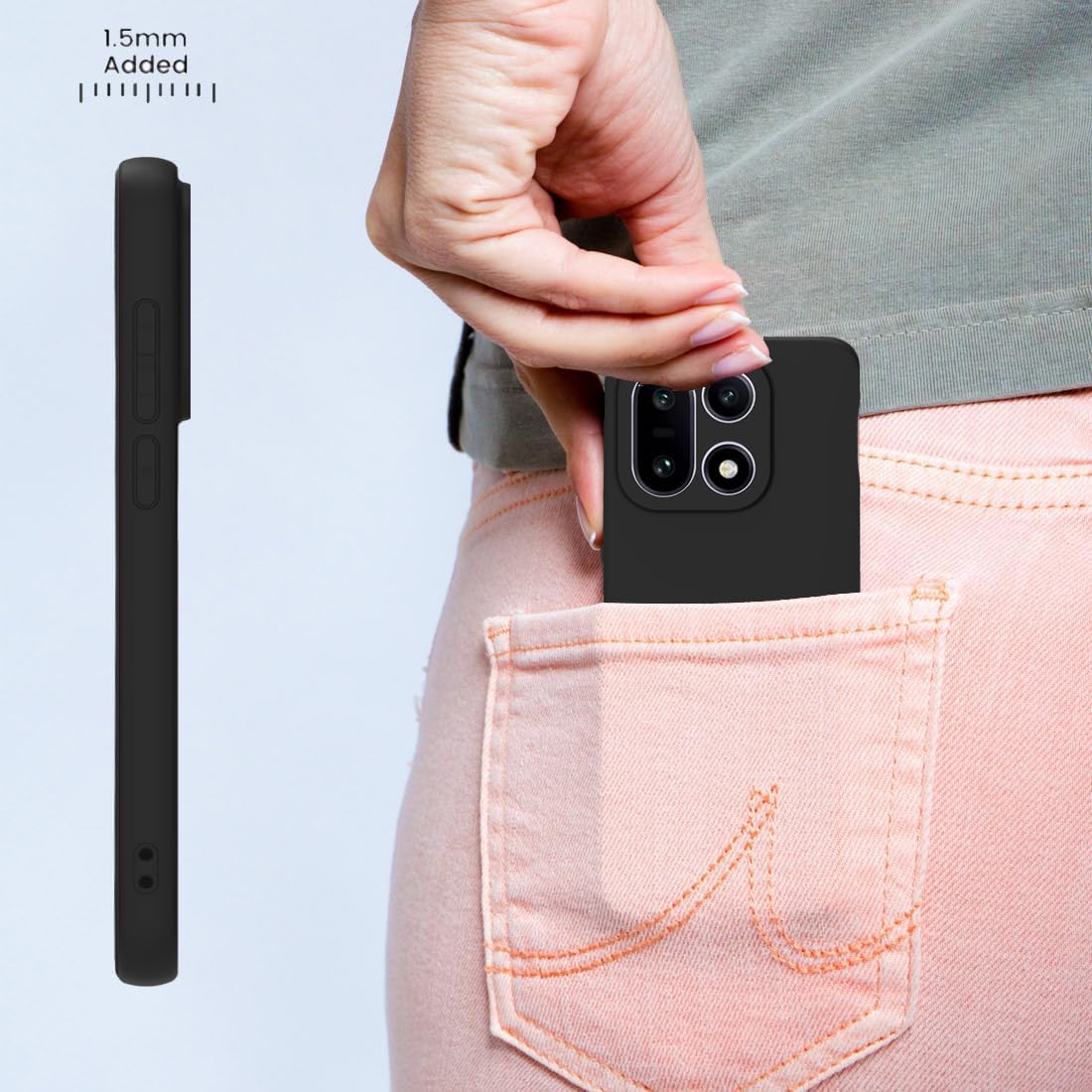 Husa pentru OnePlus 15 Liquid Silicone, subtire, captusita cu microfibra, anti amprenta, protectie camera foto, negru