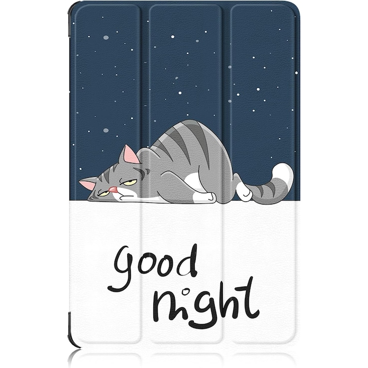 Husa Sigloo pentru tableta iPad 11" (Gen. 11, 2025) / iPad 10.9" (Gen. 10, 2022) – Slim, Tri-Fold Magnetic, Piele Ecologica, model Lazy Cat