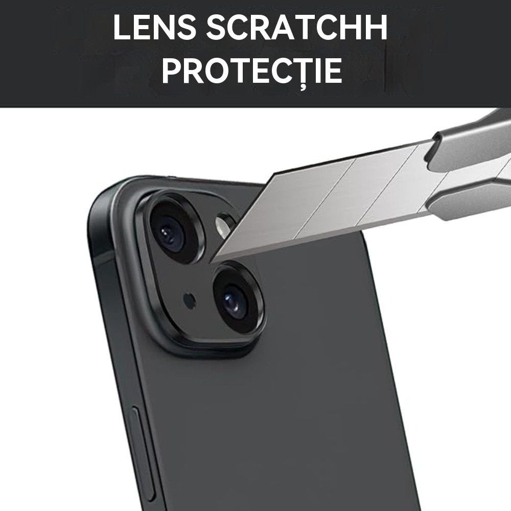 Folie protectie camera telefon, pentru iPhone 15/ pentru 15 Plus, durabil, rezistent la zgarieturi, rezistent la apa, rezistent la ulei, usor de instalat, elegant, negru