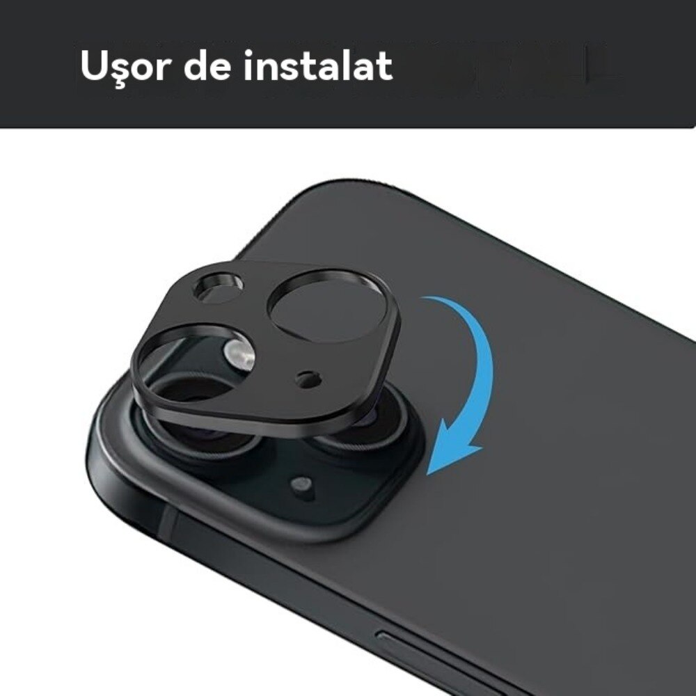 Folie protectie camera telefon, pentru iPhone 15/ pentru 15 Plus, durabil, rezistent la zgarieturi, rezistent la apa, rezistent la ulei, usor de instalat, elegant, negru