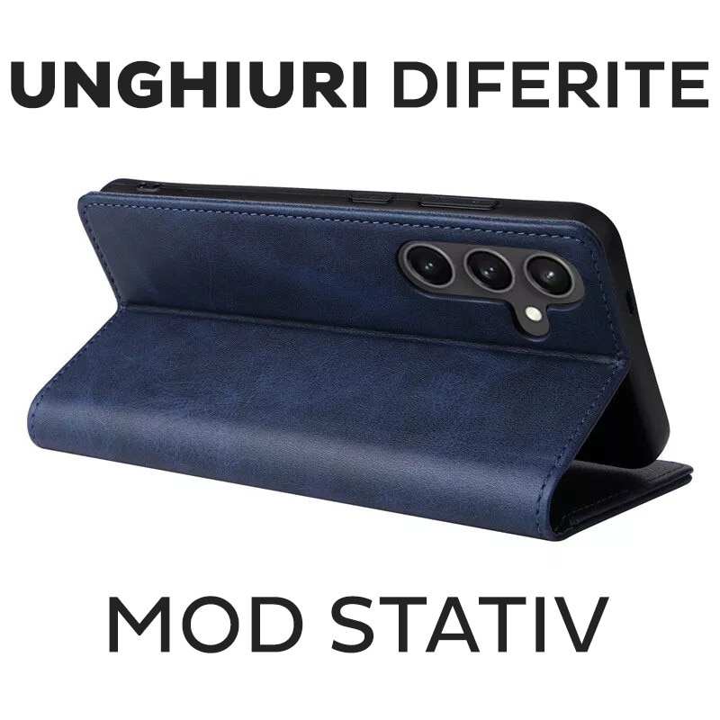 Husa pentru Samsung Galaxy A17 5G Daden® Flip Leather Deluxe, Antisoc, Inchidere magnetica, Buzunar card, Calitate Premium, Albastru