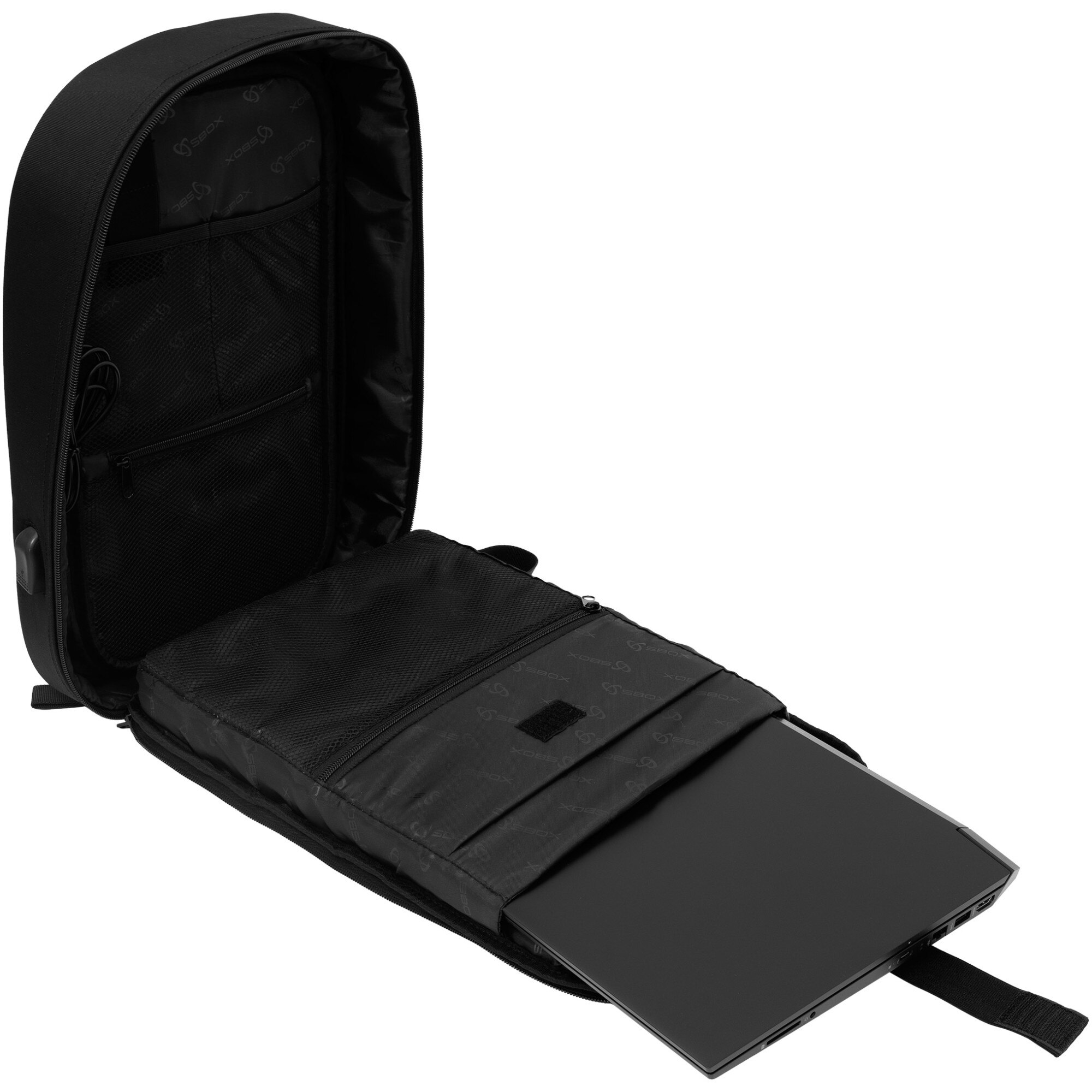 Rucsac Laptop Sbox CASABLANCA, Compartiment Laptop max. 15.6", Anti Theft Buzunar Ascuns pe Spate si Cifru, Spate si Bretele Captusite, Rezistent la apa, Dimensiuni 44 x 31 x 10 cm, Negru