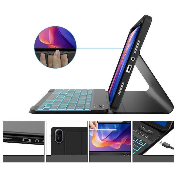 Husa cu tastatura Tech-Protect Smartcase Pen compatibila cu Xiaomi Redmi Pad 2 11inch Black