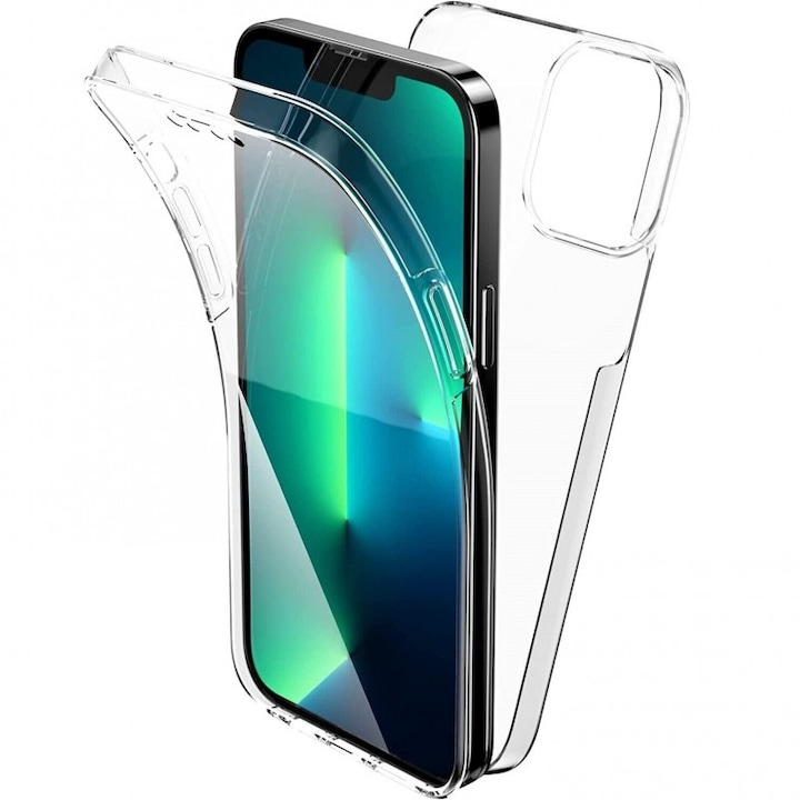 Husa de protectie Flippy 360 grade, PC, TPU cu Folie policarbonat, pentru Apple iPhone 13, Transparent
