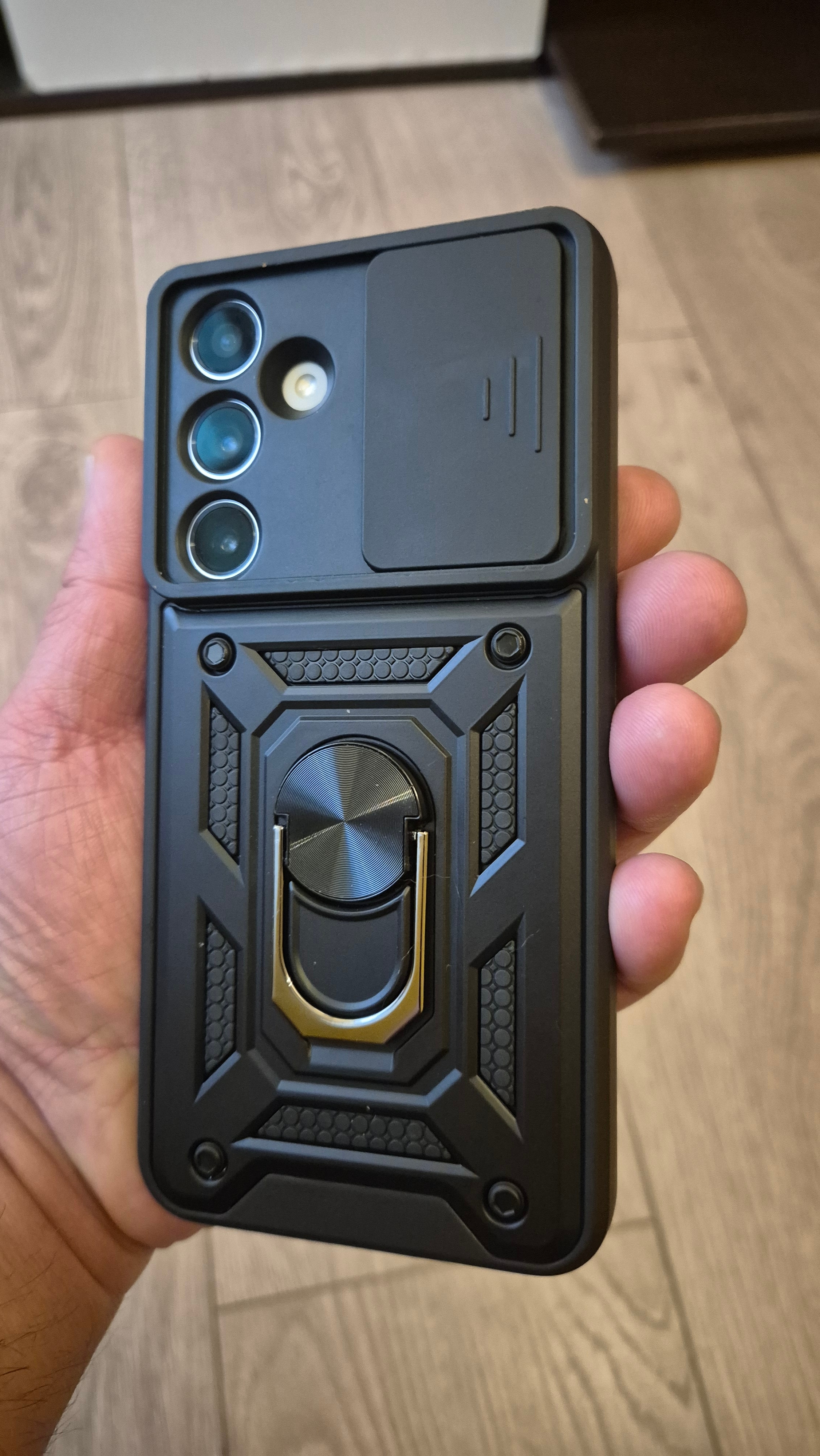 Husa pentru Samsung Galaxy S24 FE Premium Hybrid Armor Kickstand, Slider Camera, Antisoc, Protectie Superioara, Negru