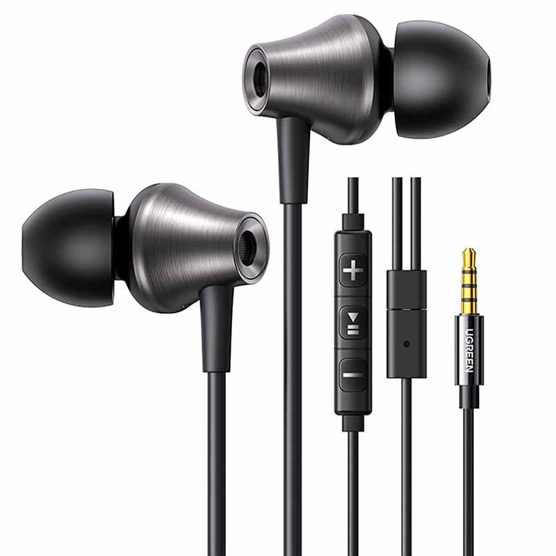 Casti cu fir Ugreen EP105, 3.5mm, negru, 10mm driver, microfon cu reducere a zgomotului, set cu 4 perechi de dopuri