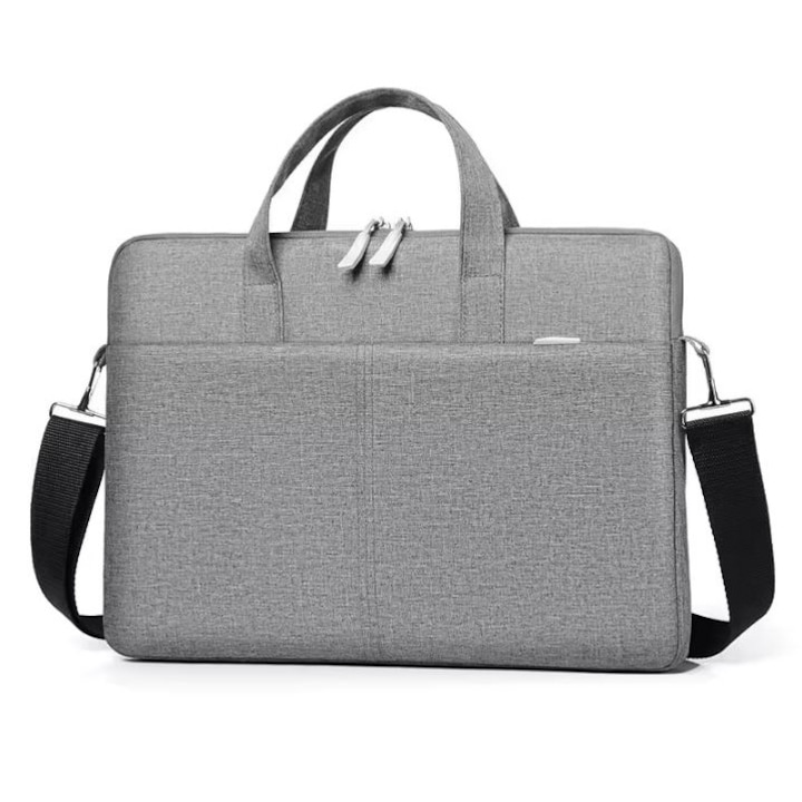 Geanta pentru Laptop 15"-16.1", Textil, 2 Buzunare, Extensie pentru umar, Gri
