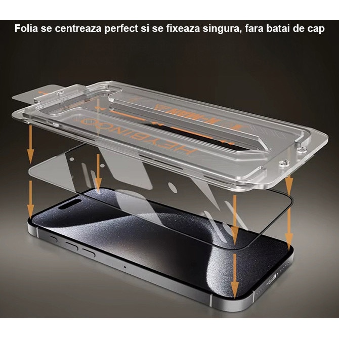 Folie Sticla Privacy Pentru Apple iPhone 14 PRO MAX HEYBINGO, Cu Kit de Aplicare Instanta si Functie Automata de Indepartare a Prafului, Sticla 9H, X-MAN, Rezistenta la zgarieturi, Protectie Ecran Premium