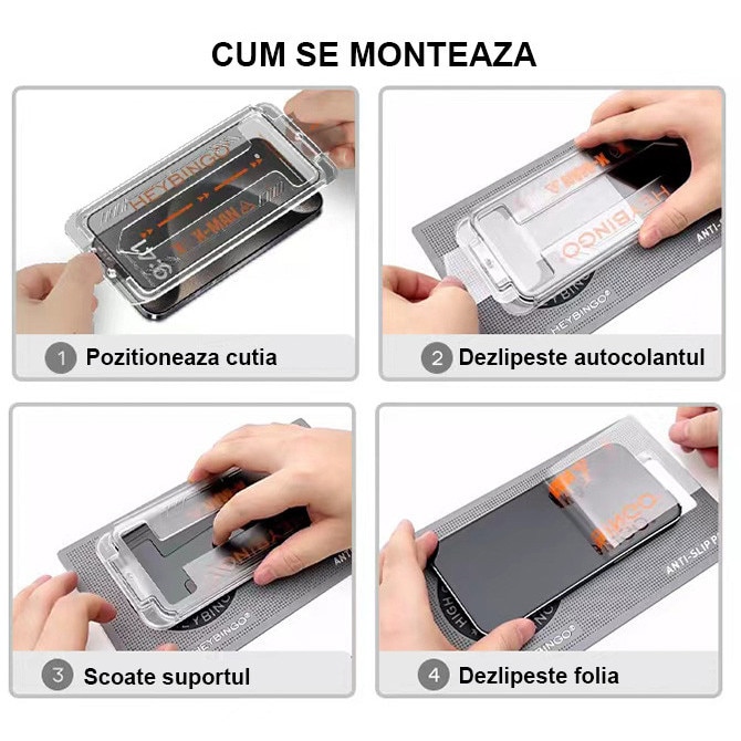 Folie Sticla Privacy Pentru Apple iPhone 14 PRO MAX HEYBINGO, Cu Kit de Aplicare Instanta si Functie Automata de Indepartare a Prafului, Sticla 9H, X-MAN, Rezistenta la zgarieturi, Protectie Ecran Premium