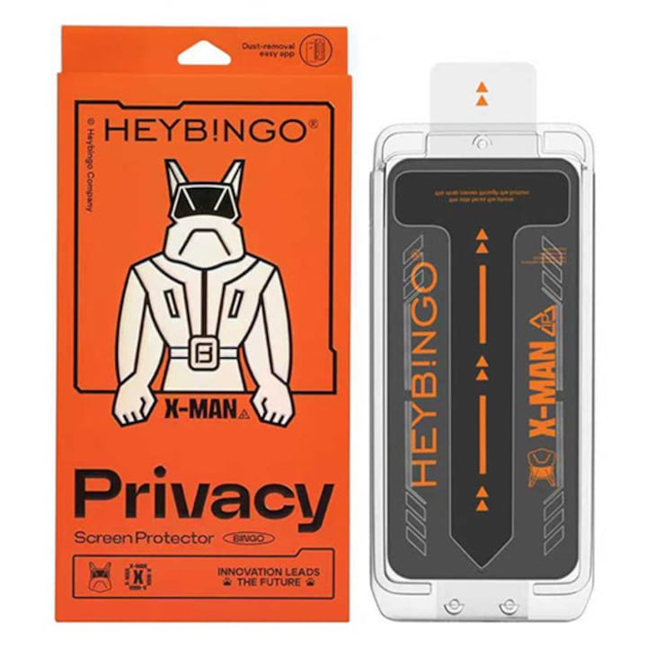 Folie Sticla Privacy Pentru Apple iPhone 14 PRO MAX HEYBINGO, Cu Kit de Aplicare Instanta si Functie Automata de Indepartare a Prafului, Sticla 9H, X-MAN, Rezistenta la zgarieturi, Protectie Ecran Premium