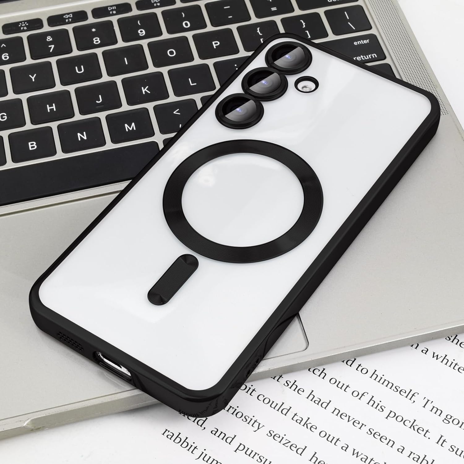 Husa pentru Samsung Galaxy A36 DaDen® MagSafe Luxury compatibil cu protectie camera, Ultra Protectie, Transparent cu margini negre