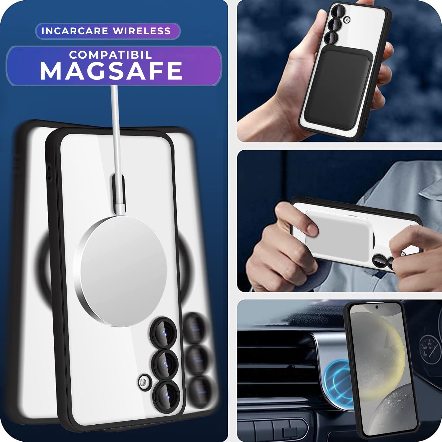 Husa pentru Samsung Galaxy A36 DaDen® MagSafe Luxury compatibil cu protectie camera, Ultra Protectie, Transparent cu margini negre