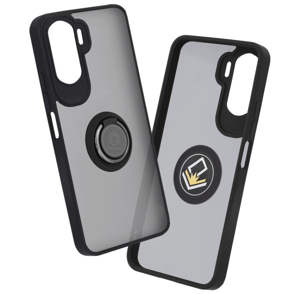 Husa pentru Honor 90 Lite, SKYDDAR INNOVATION, Glinth cu Inel Rotativ 360° Magnetic, Negru, set cu sticker