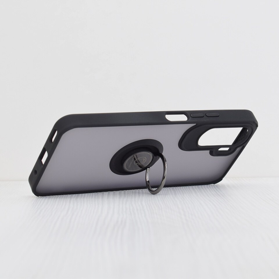 Husa pentru Honor 90 Lite, SKYDDAR INNOVATION, Glinth cu Inel Rotativ 360° Magnetic, Negru, set cu sticker