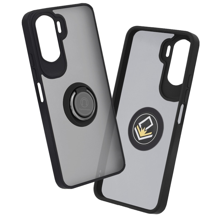 Husa pentru Honor 90 Lite, SKYDDAR INNOVATION, Glinth cu Inel Rotativ 360° Magnetic, Negru, set cu sticker