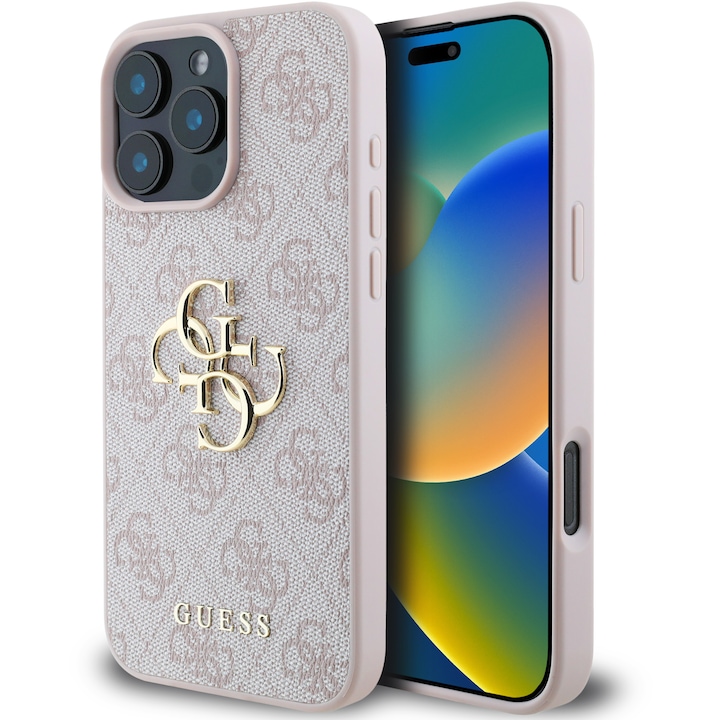 Husa de protectie Guess PU 4G Metal Logo pentru iPhone 16 Pro, Roz