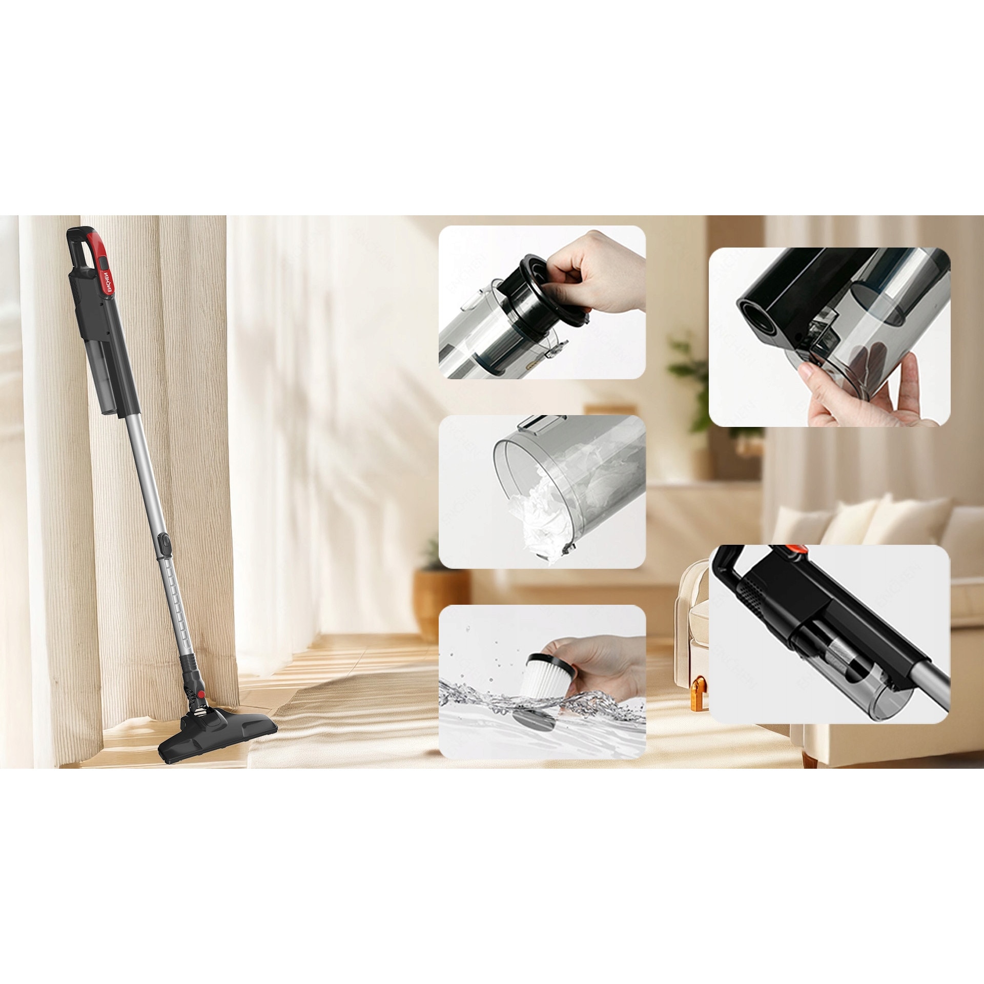Aspirator Vertical 2 In 1 Cu Accesorii, Enchen, V3, Putere 650 W, Putere De Aspiratie 18 Kpa, Capacitate Recipient 1, 2 L, Calitate Inalta A Executiei, Negru
