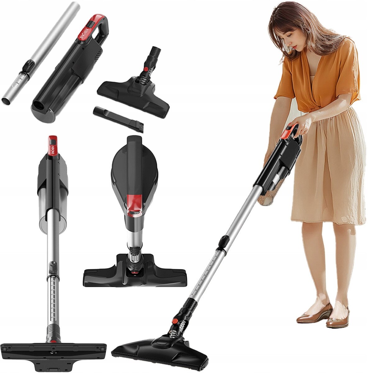 Aspirator Vertical 2 In 1 Cu Accesorii, Enchen, V3, Putere 650 W, Putere De Aspiratie 18 Kpa, Capacitate Recipient 1, 2 L, Calitate Inalta A Executiei, Negru