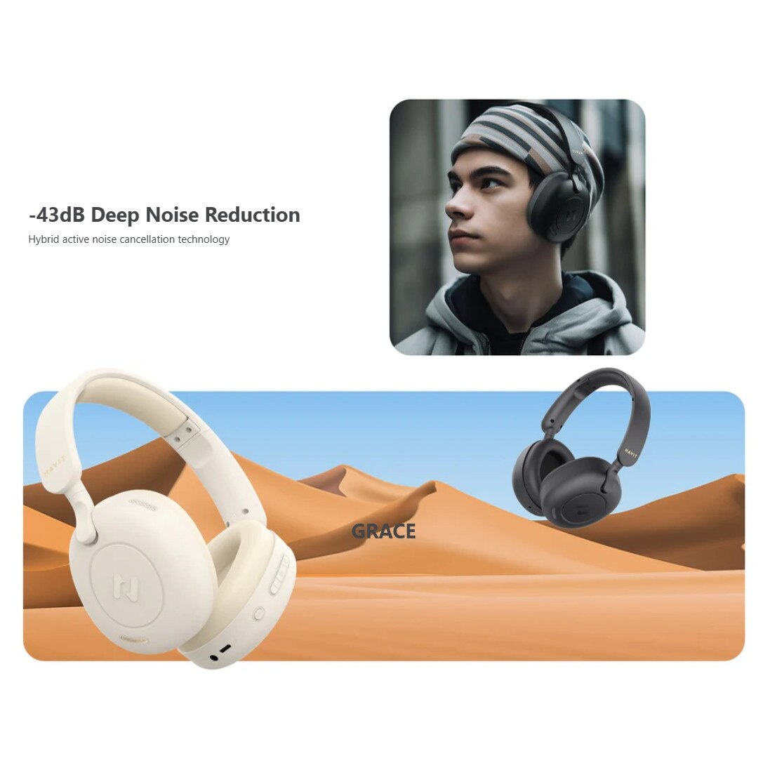 Casti Havit H655BT, Bluetooth, Wireless, Negru