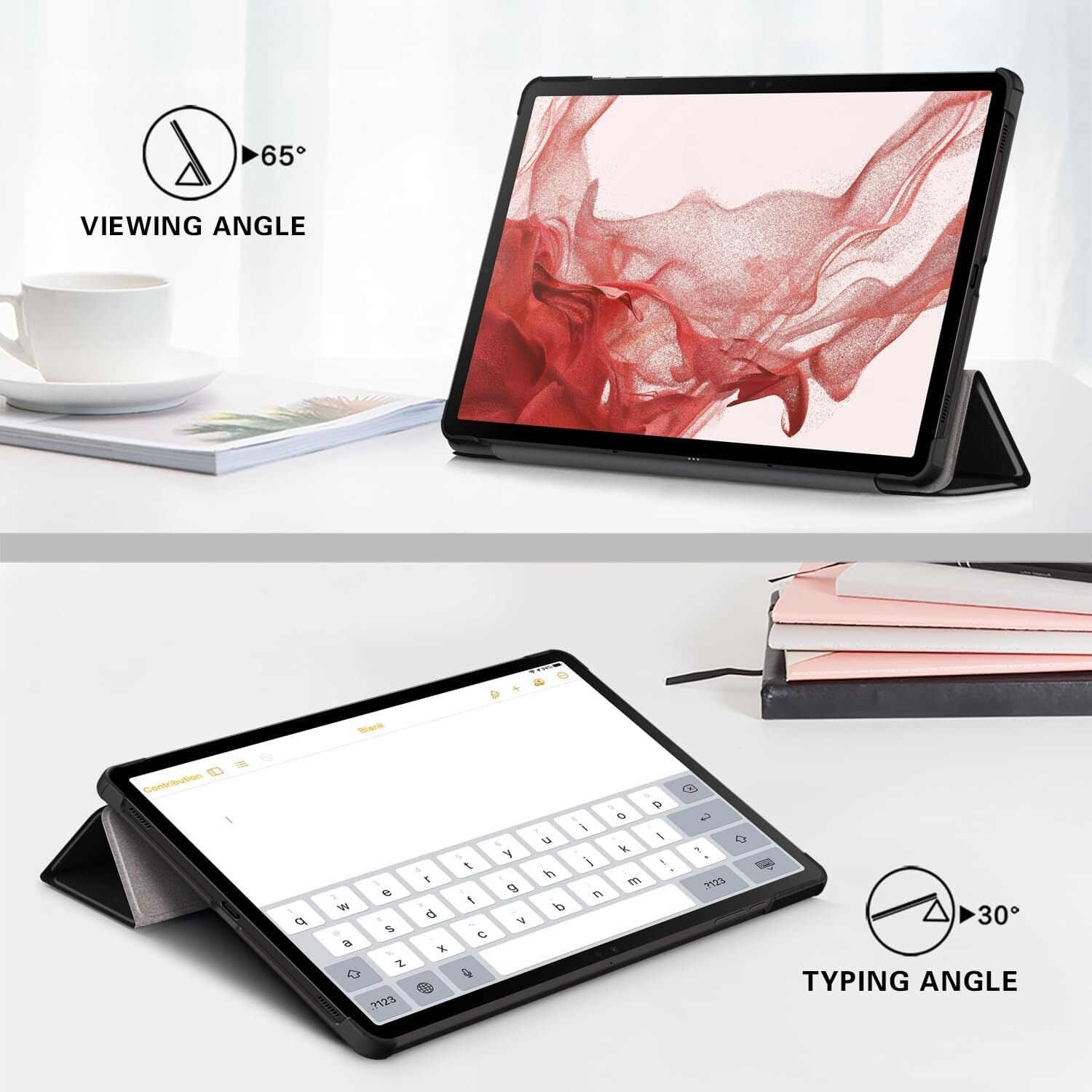 Husa tableta ESSTORE pentru Galaxy Tab S9 11 (SM-X710/X716B/X718U)/Tab S9 FE 11 inch (SM-X510/X516) ultra subtire cu functie stand si Auto Sleep, rezistenta la socuri, Black, logo “Don’t Touch Me”