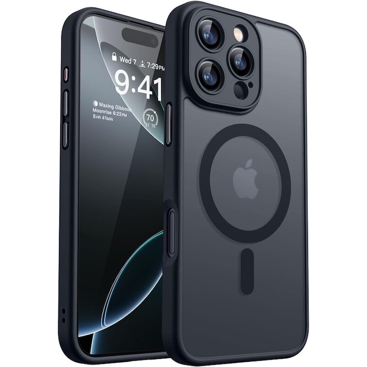 Husa Compatibila MagSafe pentru Apple iPhone 16Pro Max | Design Slim cu Margini Ridicate si Acoperire Completa a Camerelor | Sistem Magnetic Integrat | Suport pentru Incarcare Wireless | Negru