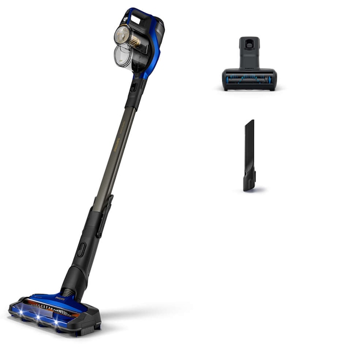 Aspirator vertical Philips XC8045/01, Series 8000 SpeedPro Max, 25.2V, autonomie 80 min, cap aspiratie LED, afisaj digital, motor PowerBlade, tehnologie PowerCyclone 10, albastru
