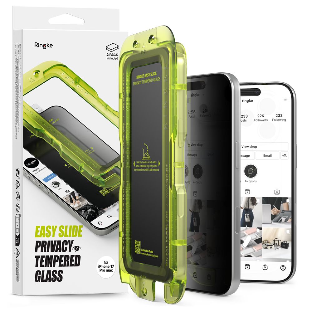 Set 2 folii sticla securizata Ringke Easy Slide Privacy compatibil cu iPhone 17 Pro, Kit montare inclus, Transparent