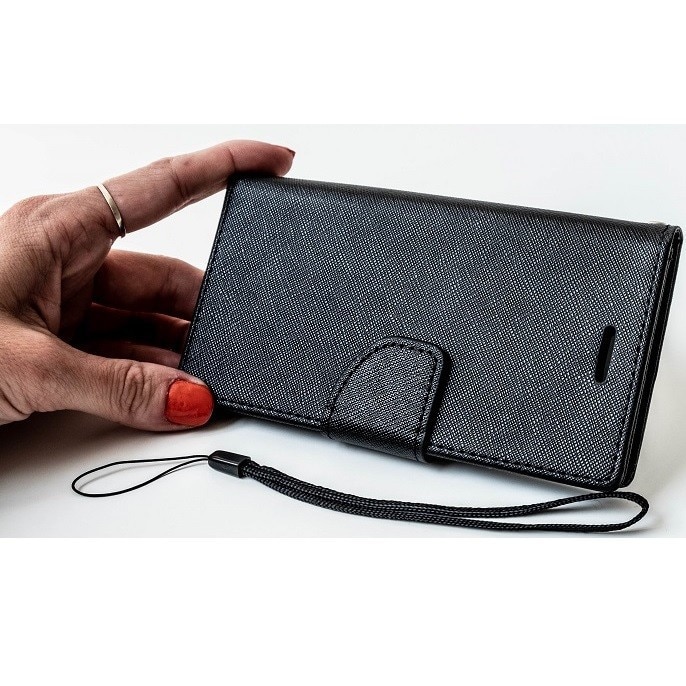 Husa telefon compatibilă Xiaomi Redmi Note 14 5G, tip carte, cu ramă din silicon, cu suport pentru carduri bancare, cu închidere magnetică, negru, Fancy