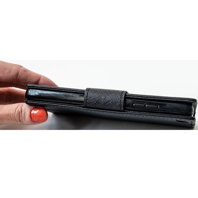 Husa telefon compatibilă Xiaomi Redmi Note 14 5G, tip carte, cu ramă din silicon, cu suport pentru carduri bancare, cu închidere magnetică, negru, Fancy