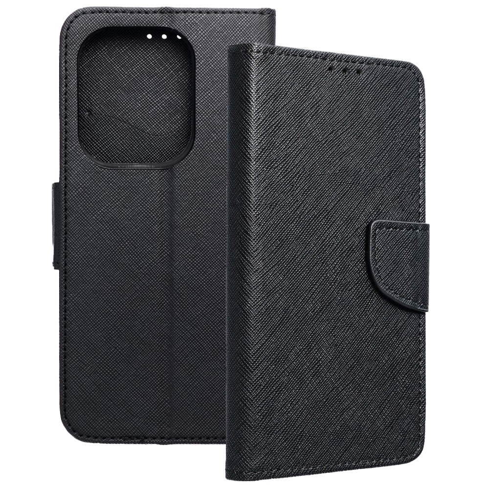 Husa telefon compatibilă Xiaomi Redmi Note 14 5G, tip carte, cu ramă din silicon, cu suport pentru carduri bancare, cu închidere magnetică, negru, Fancy