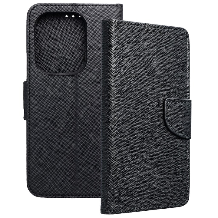 Husa telefon compatibilă Xiaomi Redmi Note 14 5G, tip carte, cu ramă din silicon, cu suport pentru carduri bancare, cu închidere magnetică, negru, Fancy