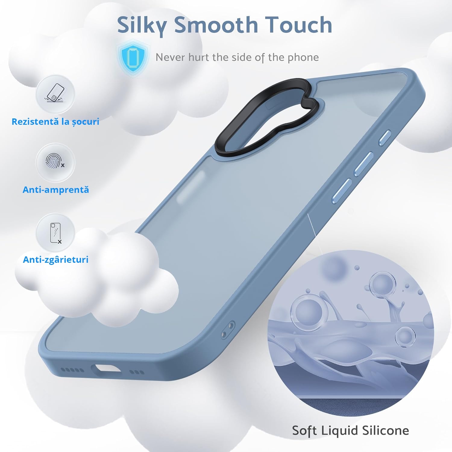 Husa pentru iPhone 16, MobileSmart, Hybrid ultra slim, carcasa spate Antisoc, Light Blue