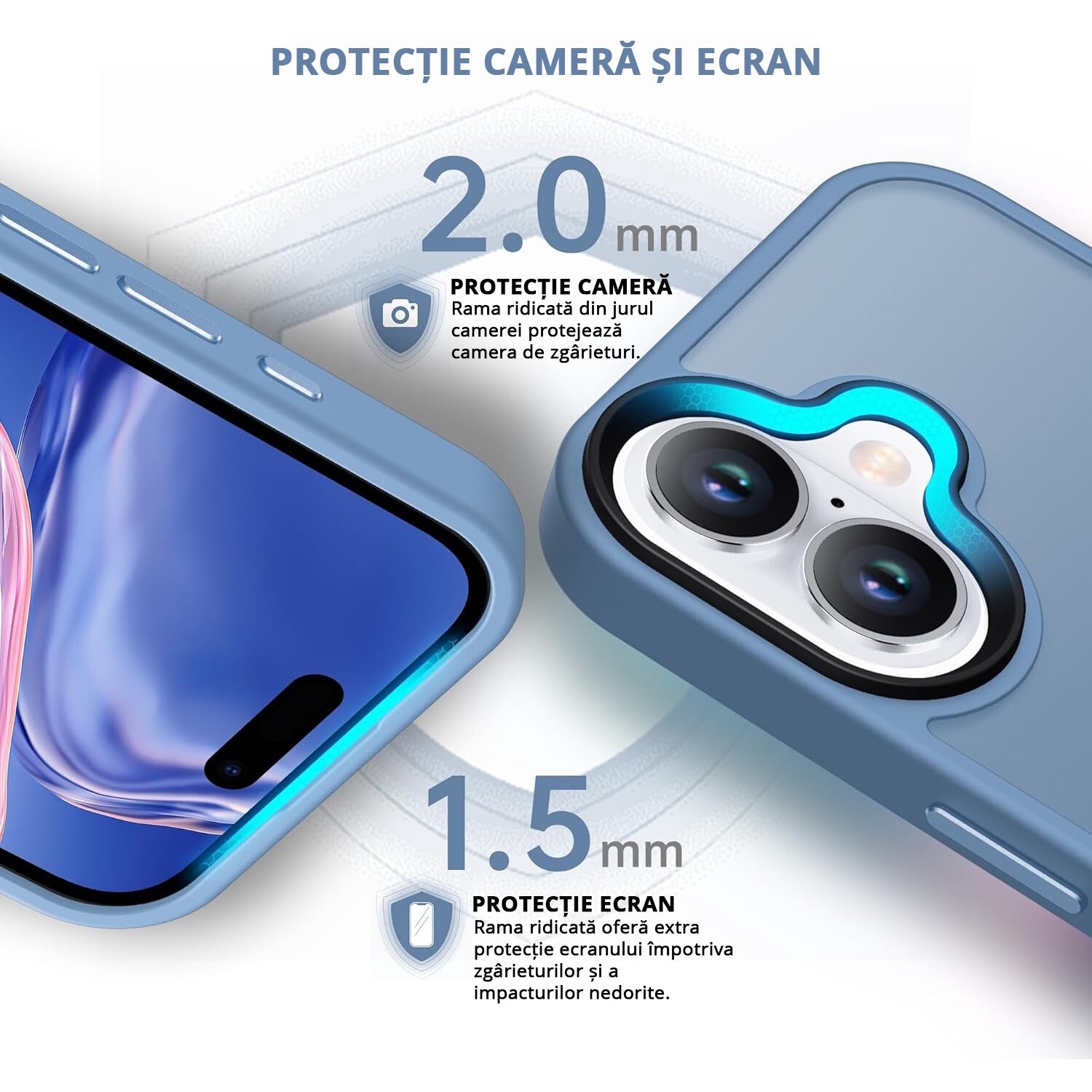 Husa pentru iPhone 16, MobileSmart, Hybrid ultra slim, carcasa spate Antisoc, Light Blue
