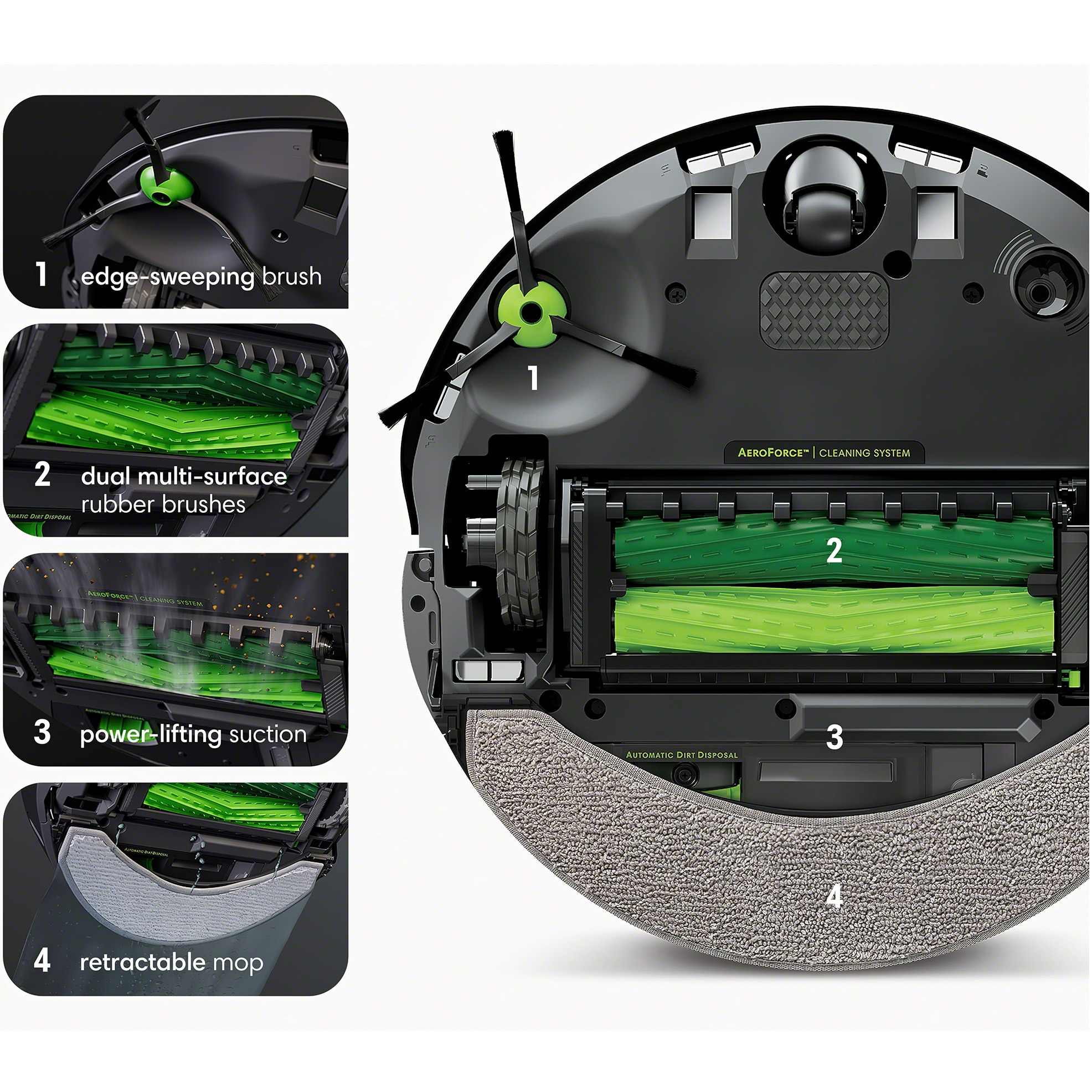 Robot aspirator cu mop+baza descarcare iRobot Roomba Combo j7+ c7558, 26Wh, camera frontala, evita obstacole, aplicatie, 10 harti, bariere virtuale, golire automata, WiFi, Alexa&Google, senzori scari, gri