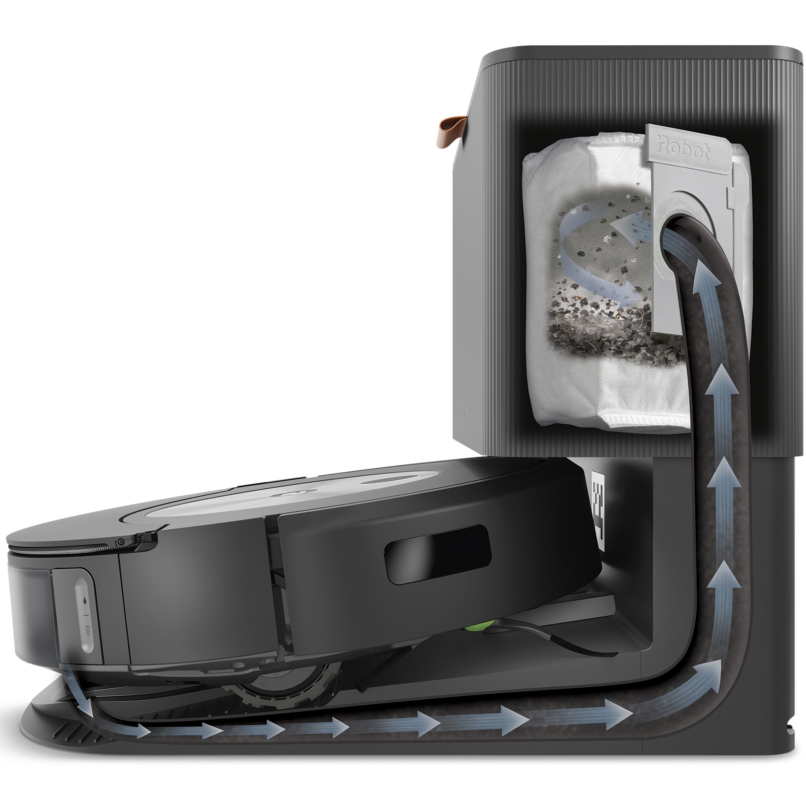 Robot aspirator cu mop+baza descarcare iRobot Roomba Combo j7+ c7558, 26Wh, camera frontala, evita obstacole, aplicatie, 10 harti, bariere virtuale, golire automata, WiFi, Alexa&Google, senzori scari, gri