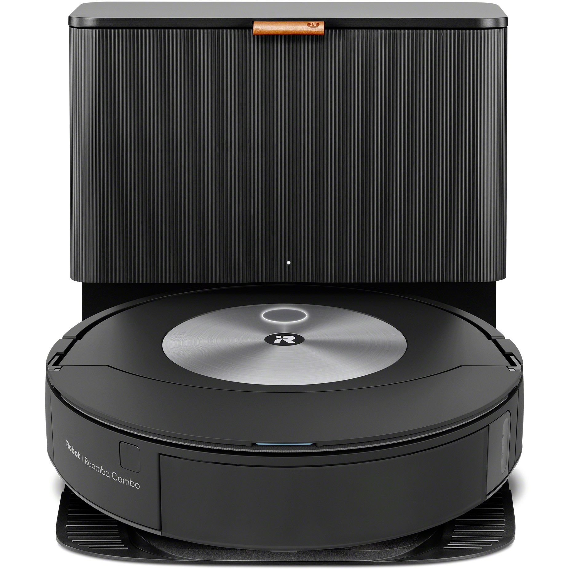 Robot aspirator cu mop+baza descarcare iRobot Roomba Combo j7+ c7558, 26Wh, camera frontala, evita obstacole, aplicatie, 10 harti, bariere virtuale, golire automata, WiFi, Alexa&Google, senzori scari, gri