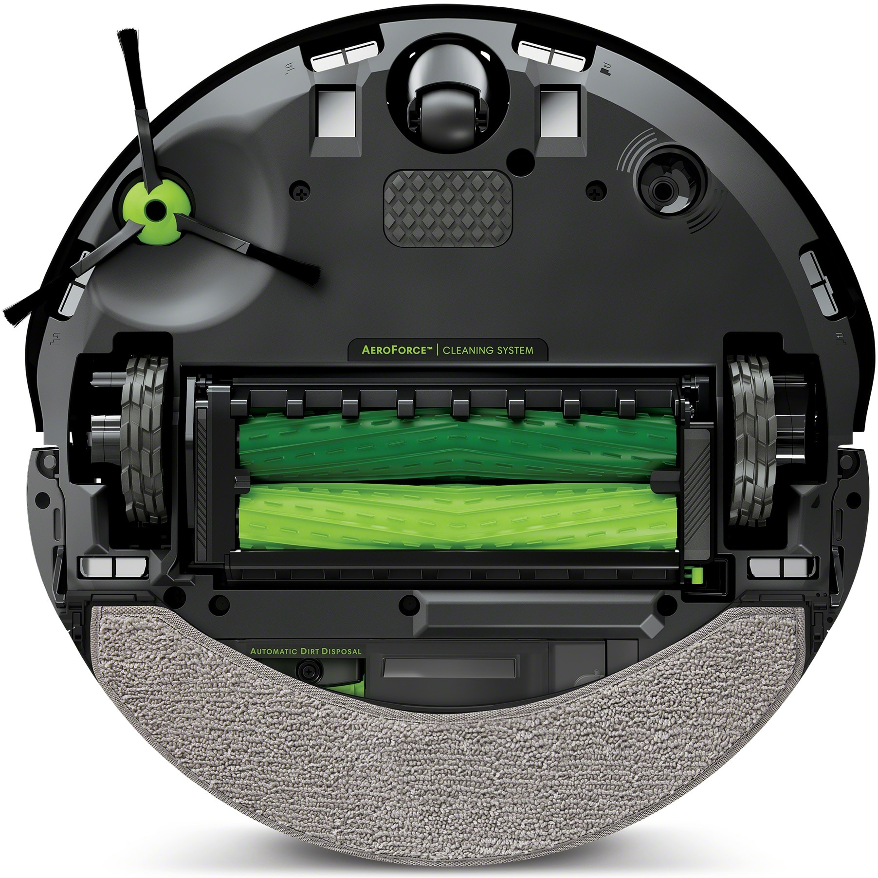 Robot aspirator cu mop+baza descarcare iRobot Roomba Combo j7+ c7558, 26Wh, camera frontala, evita obstacole, aplicatie, 10 harti, bariere virtuale, golire automata, WiFi, Alexa&Google, senzori scari, gri