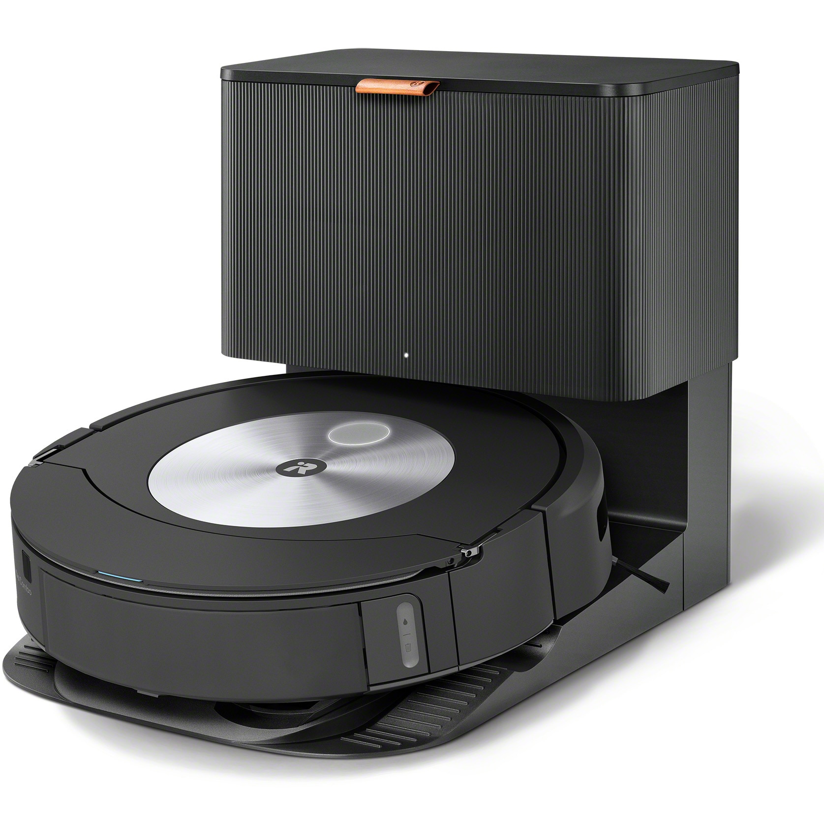 Robot aspirator cu mop+baza descarcare iRobot Roomba Combo j7+ c7558, 26Wh, camera frontala, evita obstacole, aplicatie, 10 harti, bariere virtuale, golire automata, WiFi, Alexa&Google, senzori scari, gri