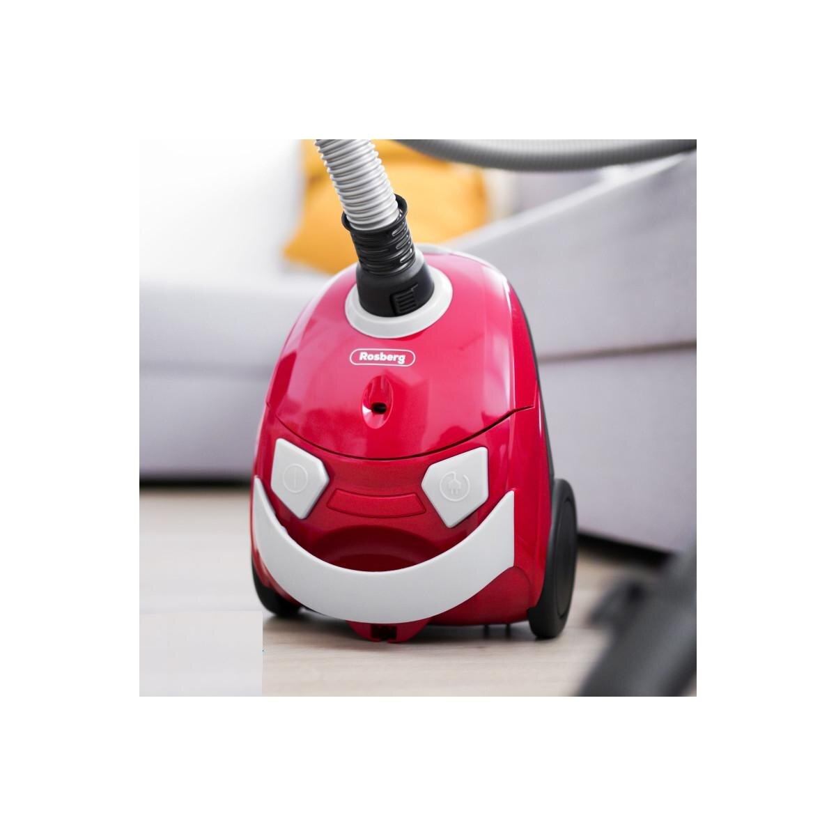 Aspirator cu sac Rosberg, 700 W, zgomot redus, 1.5l, 350x268x218mm, rosu