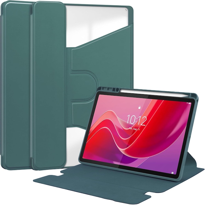 Pentru Lenovo Xiaoxin Pad 2024, 11-inch TB-331FC, Tab M11 11-inch 2023 TB-330FU, Premium PU Leather Folding Stand, piele transparenta, 360 de grade pivotant, inteligent Auto Sleep Wake cu Pen Holder caz de protectie, Albastru cerneala