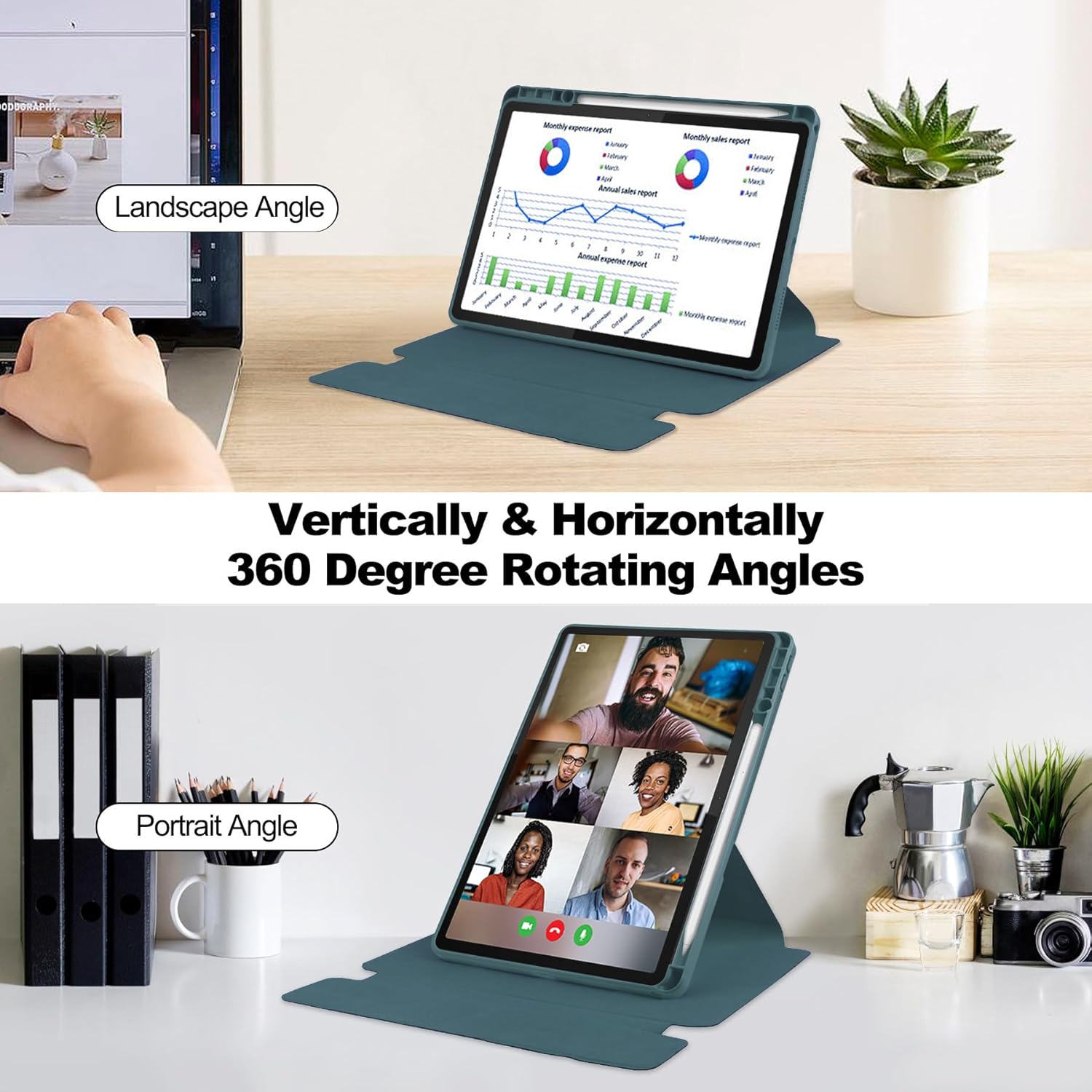 Pentru Lenovo Xiaoxin Pad 2024, 11-inch TB-331FC, Tab M11 11-inch 2023 TB-330FU, Premium PU Leather Folding Stand, piele transparenta, 360 de grade pivotant, inteligent Auto Sleep Wake cu Pen Holder caz de protectie, Albastru cerneala