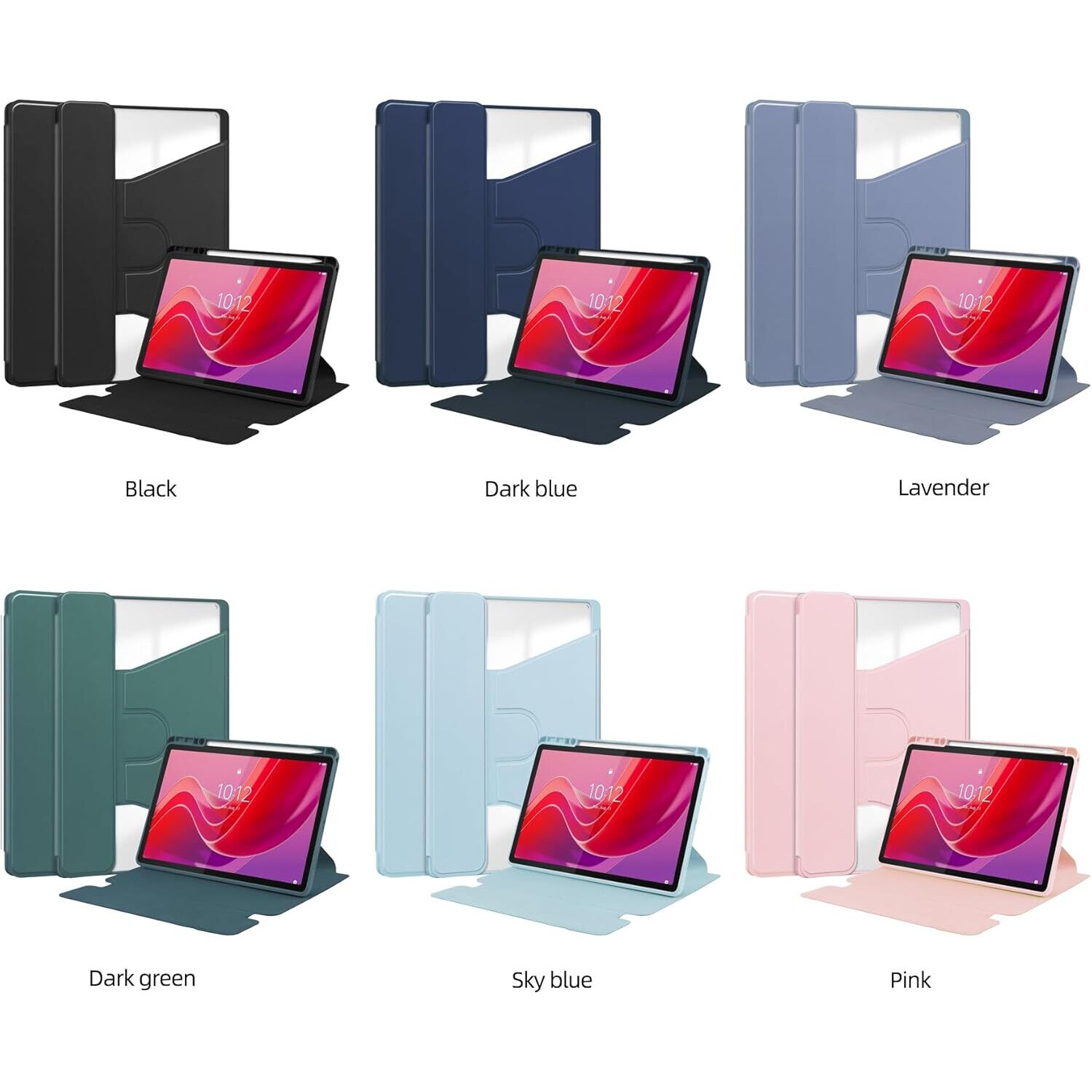 Pentru Lenovo Xiaoxin Pad 2024, 11-inch TB-331FC, Tab M11 11-inch 2023 TB-330FU, Premium PU Leather Folding Stand, piele transparenta, 360 de grade pivotant, inteligent Auto Sleep Wake cu Pen Holder caz de protectie, Albastru cerneala