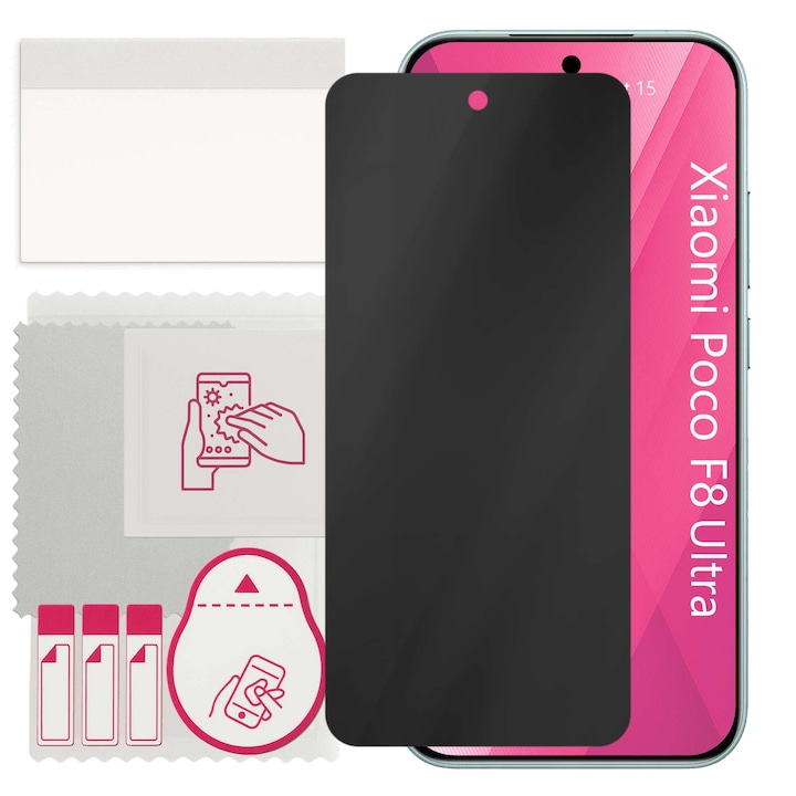 Sticla de protectie PRIVACY apgo pentru Xiaomi Poco F8 Ultra – sticla hibrid, full glue, flexible glass