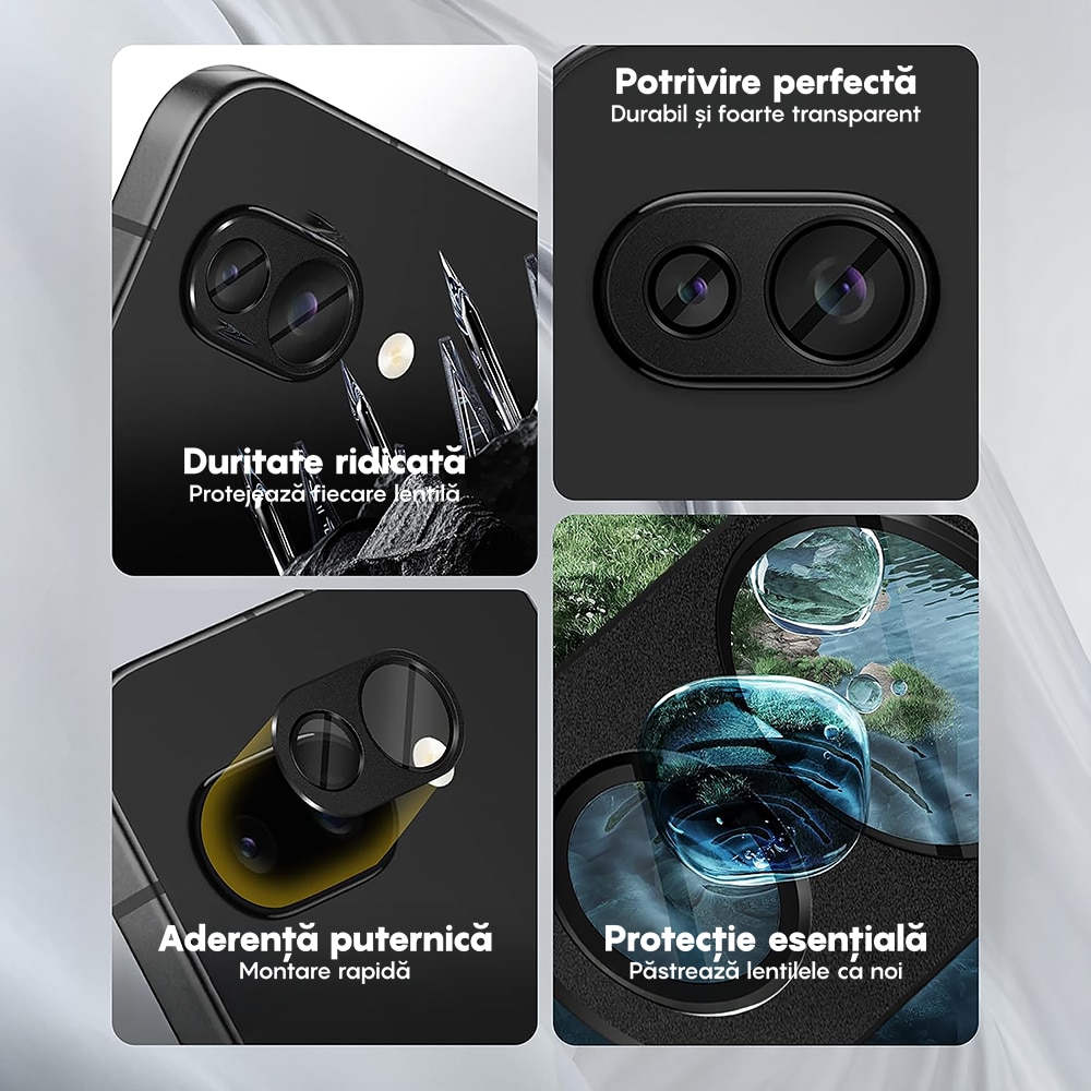 Set 2x Folie Sticla Camera compatibil cu Google Pixel 9A, CASEY STUDIOS™ MaxDefense+, Protectie Securizata, Duritate 9H, Full Cover, Anti Zgarieturi, Ultra HD, Protectie Profesionala Camere 3D, Anti Zgarieturi, Anti Socuri