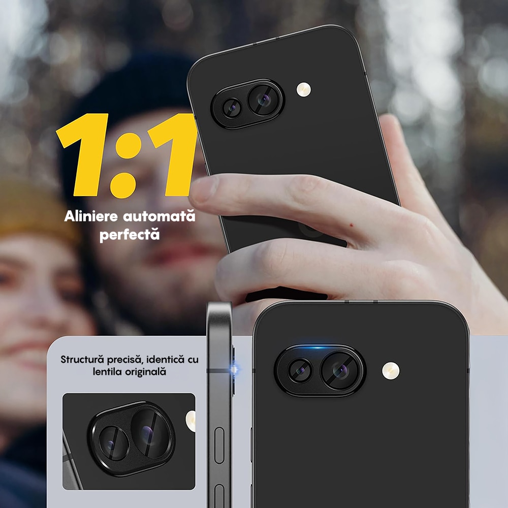 Set 2x Folie Sticla Camera compatibil cu Google Pixel 9A, CASEY STUDIOS™ MaxDefense+, Protectie Securizata, Duritate 9H, Full Cover, Anti Zgarieturi, Ultra HD, Protectie Profesionala Camere 3D, Anti Zgarieturi, Anti Socuri