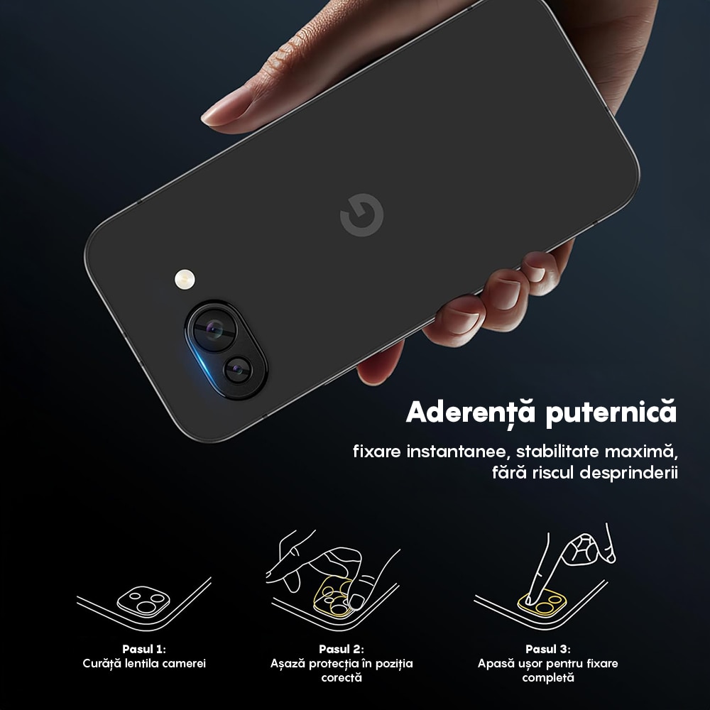 Set 2x Folie Sticla Camera compatibil cu Google Pixel 9A, CASEY STUDIOS™ MaxDefense+, Protectie Securizata, Duritate 9H, Full Cover, Anti Zgarieturi, Ultra HD, Protectie Profesionala Camere 3D, Anti Zgarieturi, Anti Socuri