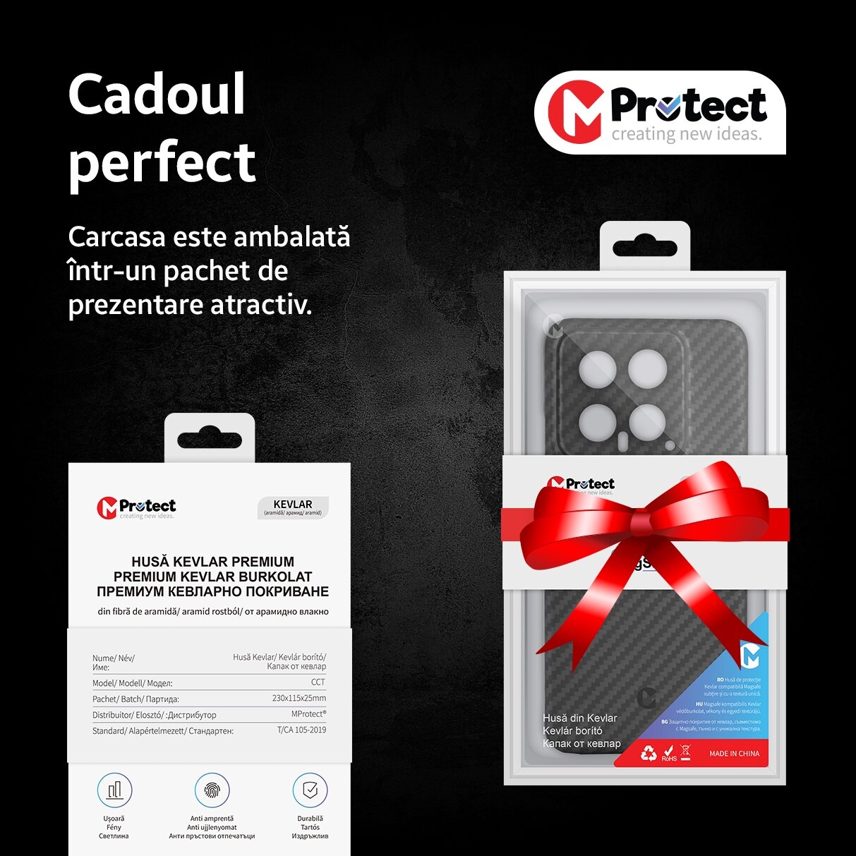 Husa de protectie Kevlar MProtect® Premium din fibra de aramida pentru Xiaomi 14, MagSafe, Antisoc, Protectie camera, Ultra Safe, Carbon