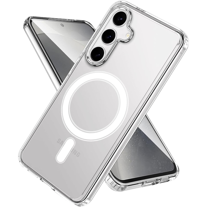 Husa Magnetica pentru Samsung Galaxy S25 FE, Compatibila cu MagSafe, Design Transparent Cristal, Rezistenta la Ingalbenire, Protectie Subtire la Impact, Carcasa Antisoc